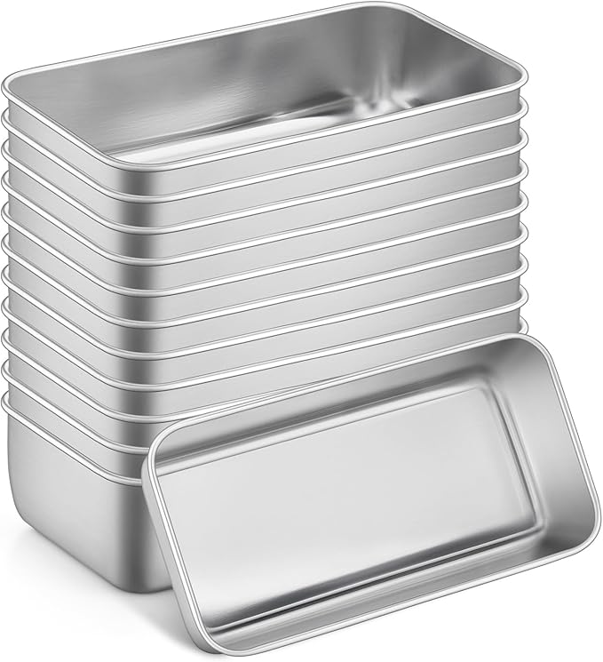 P&P CHEF Loaf Pan Set, 9-inch Bread Pans, Stainless Steel Loaf Toast Baking Pans For Bread Meatloaf Lasagna Cake, Healthy & Non Toxic, Oven & Dishwasher Safe,(Silver, 12Pcs)