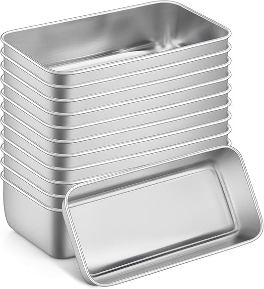 P&P CHEF Loaf Pan Set, 9-inch Bread Pans, Stainless Steel Loaf Toast Baking Pans For Bread Meatloaf Lasagna Cake, Healthy & Non Toxic, Oven & Dishwasher Safe,(Silver, 12Pcs)