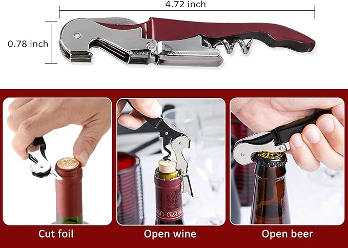 RECUTMS 12 Packs Wine Corkscrew Opener Bulk Stainless Steel Fold Beer or Bottle Opener Serrated Foil Cutter,Perfect for Bars,Restaurants,Family,Company Party (Claret)