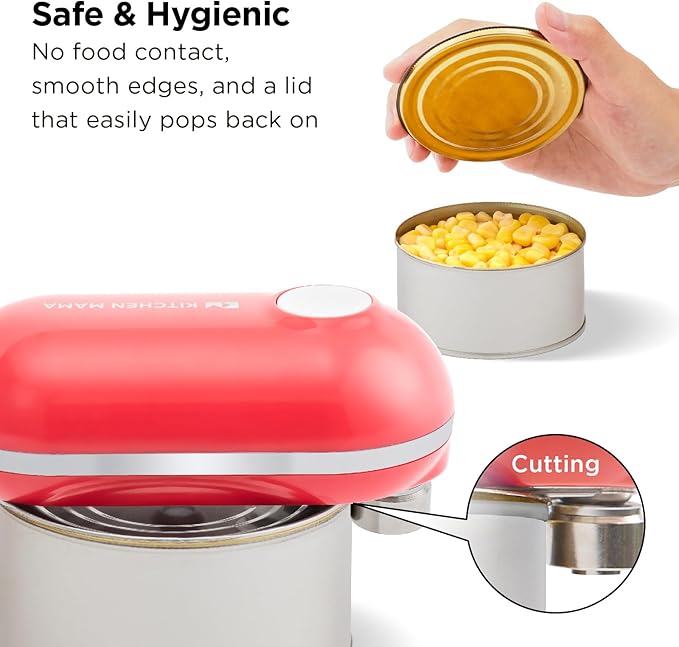 Kitchen Mama Mini Plus Rechargeable Electric Can Opener: USB-C Charging, Hands-Free, Auto Stop, Compact, Cordless, Smooth Edge - Perfect for Seniors with Arthritis, Home, and Travel (Red)
