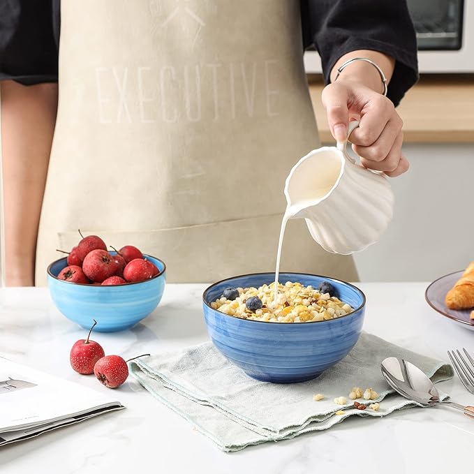 Selamica Ceramic 12 Oz Dessert Bowls Set, Small Bowls for Kitchen, 4.7 Inch Ice Cream Bowls for Snack Side Dishes Dips, Microwave Dishwasher Safe, Set of 6, Gradient Blue