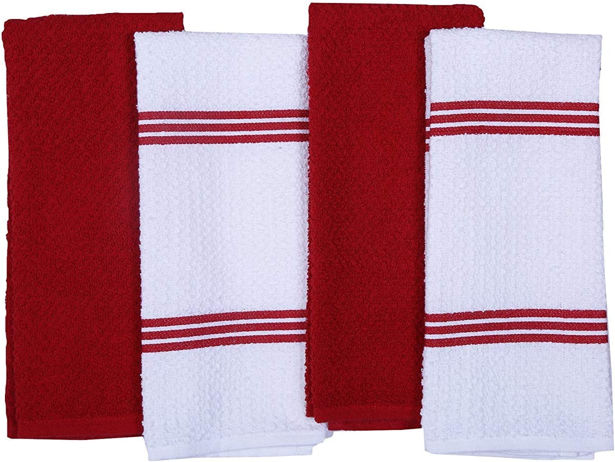 Amour Infini Kitchen Towels Pack of 4 - Absorbent, Quick Drying Premium Cotton Tea Towel - Kitchen Linens 16x28 Inch Dish Towels with Hanging Loop (Red)