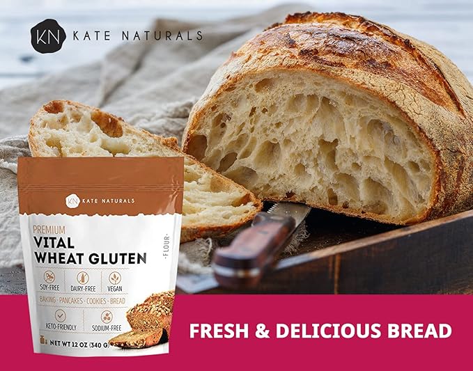 Kate Naturals Vital Wheat Gluten for Bread Making, Baking & Seitan. Compatible with Bread Machine (12oz, High Protein Flour)