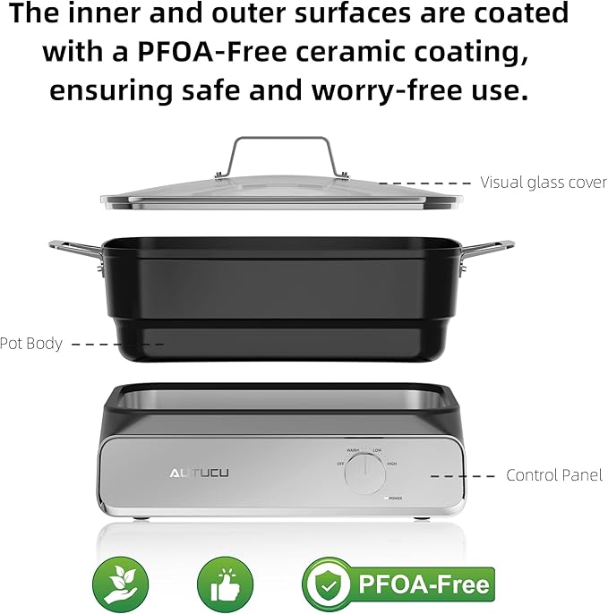 Slow Cooker 10-Quart - PFOA-Free Ceramic Coating, Oven Safe to 450°F | Keep Warm Function for Large Family Gatherings (Includes Silicone Spoon)