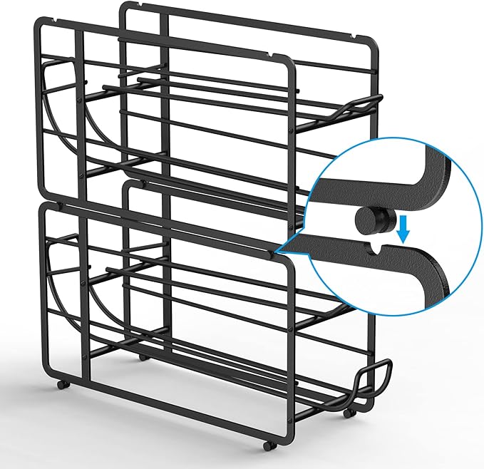 Soda Can Organizer Storage Rack, 2 Pack Stackable Beverage Soda Can Dispenser Organizer Holder for Refrigerator, Cabinet, Pantry (Black)