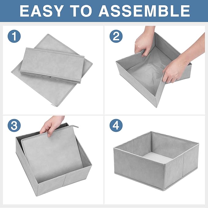 Criusia Drawer Organizer for Clothing, 12 Pack Sock Underwear Drawer Organizer Bins, Foldable Fabric Closet Organizers and Storage, Dresser Drawer Dividers for Baby Clothes, Bra, Scarves, Belt, Tie