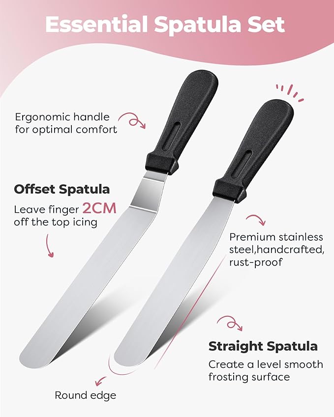 Kootek 71PCs Cake Decorating Kit, Baking Supplies Tools - Includes Cake Stand Turntable, 12 Icing Piping Tips, 2 Frosting Spatulas, 3 Scrapers, 50+2 Piping Bags, Coupler, Video Tutorial, Booklet