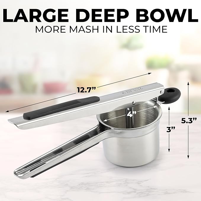 Zulay Kitchen Premium Large 15oz Potato Ricer With 3 Interchangeable Discs, Heavy Duty Professional Stainless Steel Potato Masher and Ricer Kitchen Tool, Press and Mash Kitchen Gadget