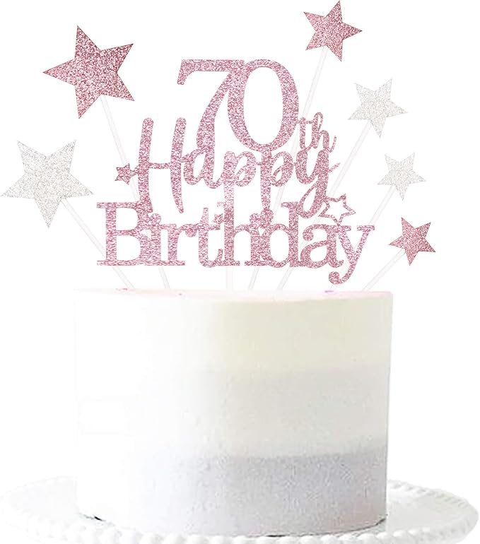 Glittery 70th Happy Birthday Cake Topper with Star,Personalised 70 Birthday Cake Toppers Party Decorations Party Supplies for Men Women Rose Gold