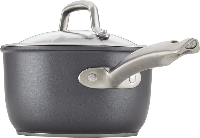Anolon Accolade Forged Hard Anodized Nonstick Sauce Pan / Saucepan with Lid, 2.5 Quart - Moonstone Gray