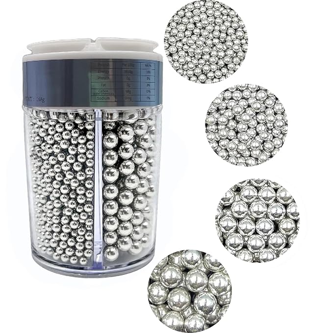 4 in 1 Super Silver Pearl Sugar Sprinkles 6 oz, 4 sizes Candy Pearls Ideal for Baking, Cake and Cupcake Toppers, Cookie Decoration, Ice Cream Topping, Wedding Shower Valentines Halloween Christmas