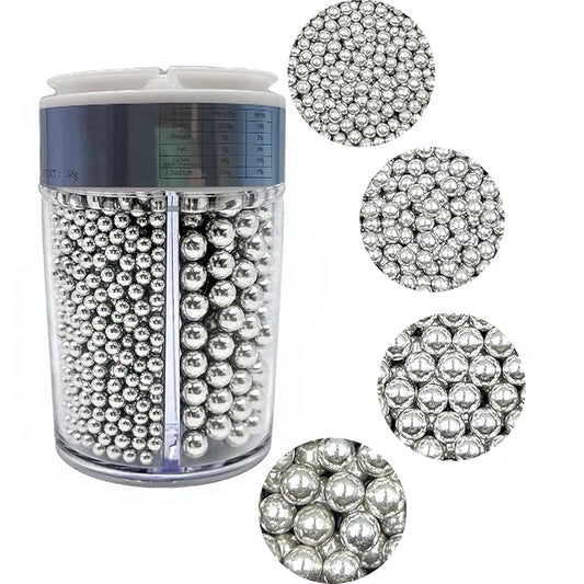 4 in 1 Super Silver Pearl Sugar Sprinkles 6 oz, 4 sizes Candy Pearls Ideal for Baking, Cake and Cupcake Toppers, Cookie Decoration, Ice Cream Topping, Wedding Shower Valentines Halloween Christmas