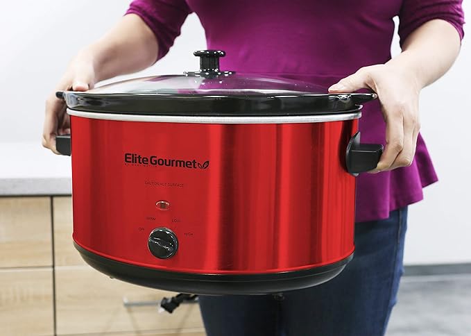 Elite Gourmet MST-900RXT# Electric Ceramic XL Jumbo Slow Cooker, Adjustable Temp, Entrees, Sauces, Stews & Dips, Dishwasher Safe Glass Lid & Crock, 8.5Qt, Stainless Steel