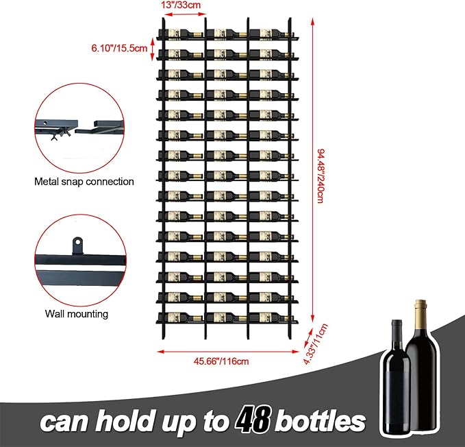 Wine Rack Freestanding Floor, 16 Tier 48 Bottle Capacity Display Holder, Industrial Wine Bottle Storage Shelves, for Any Bar, Wine Cellar, Kitchen, Dining Room (Brown, 3 Column)