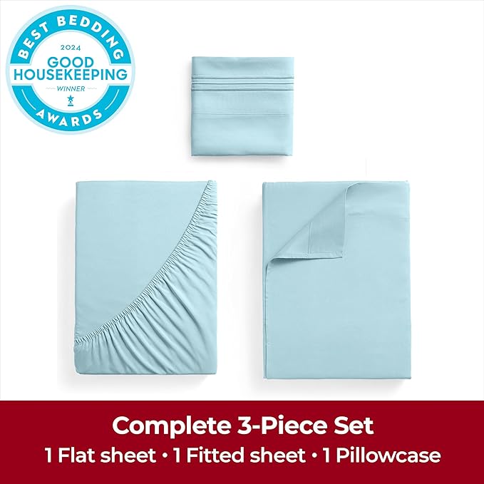Mellanni Extra Deep Twin XL Sheets - 3 PC Iconic Collection Bedding - Hotel Luxury, Ultra Soft, Cooling Bed Sheets - Wrinkle, Fade, Stain Resistant (Twin Extra Long, Aqua)