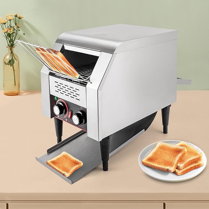 Commercial Conveyor Toaster 150 Slices/Hour Stainless Steel Conveyor Toaster 1300W Electric Toasters Oven Heavy Duty Countertop Restaurant Toaster for Cafes Bun Bagel Bread