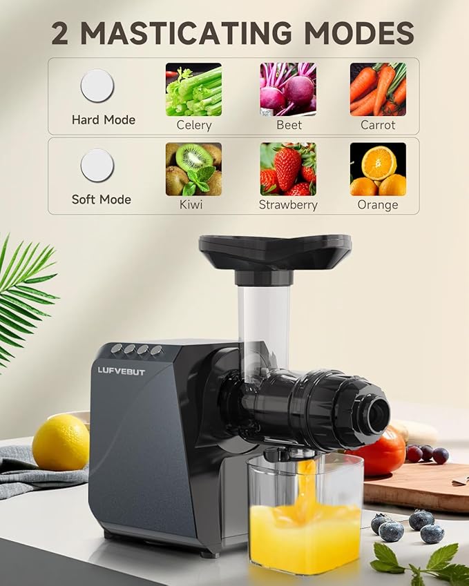 Cold Press Slow Juicers for Carrot Celery Ginger Beet, Electric Coffee Grinder, 250W Masticating Juicer Machine Vegetables Fruit Juice Extractor Easy To Clean Quiet Juicer BPA-Free Reverse Function