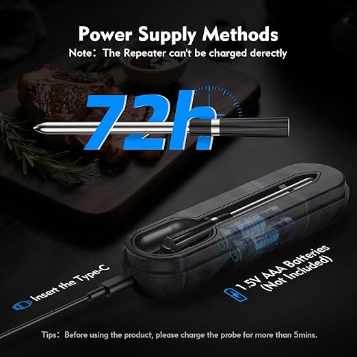 Aurasky Wireless Smart Meat Thermometer, Accurate Temperature Detection Probe, 500FT Remote Monitoring, Dual Alarm, Cooking Meat Thermometer Wireless for Grilling, Smoking, Oven, BBQ, Rotisserie