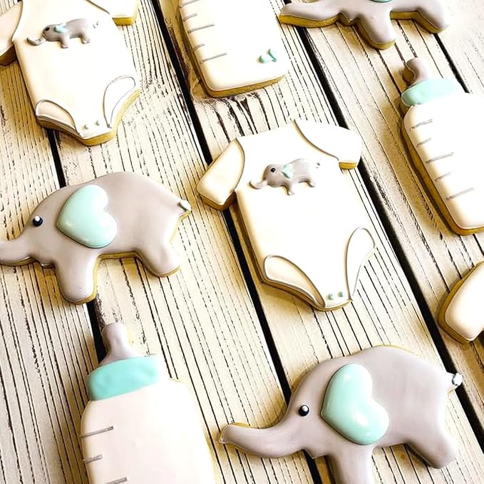 Baby Shower Cookie Cutters 8Pcs, Cute Shapes Baby Carriage Onesies Bottle Bib Clothes Elephant Bear Fondant Cutter, Sturdy Metal Biscuit Cutter Cookie Mold for Baby Shower Baking & Gift