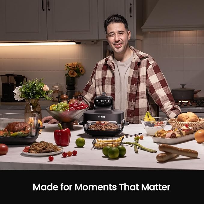 Kismile 5-in-1 Portable Glass Air Fryer, 2.6QT & 4.7QT Dual Glass Containers with Lids, 85% Less Oil, Compact Smart Air Fryer Oven for Deep Roast, Crisp, Keep Warm – Freezer & Dishwasher Safe