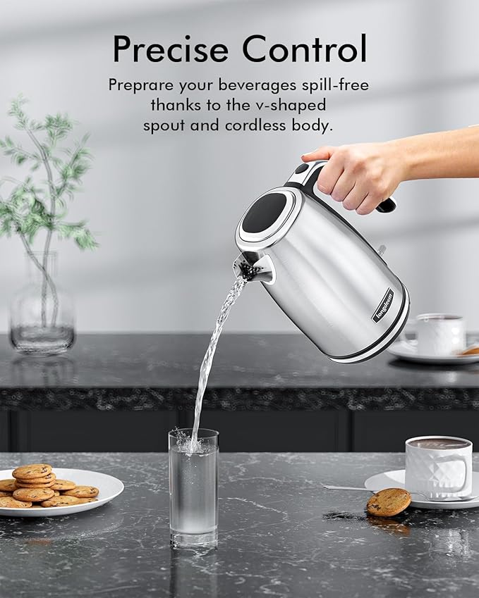 Electric Kettle Stainless Steel, 1.7L 1500W Quick Boil, Retro Style, Auto Shutoff, Boil Dry Protection with Filter & Water Gauge, Perfect for Tea, Hot Water