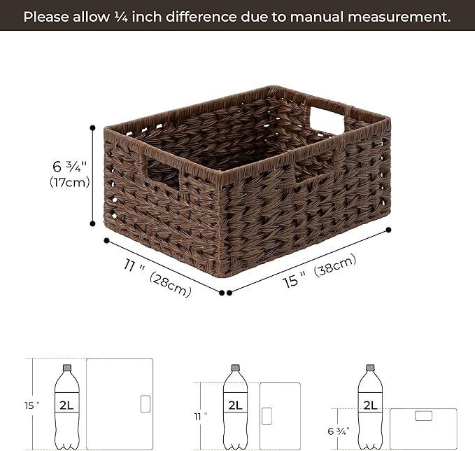 GRANNY SAYS Wicker Storage Baskets for Shelves, Waterproof Wicker Baskets for Organizing, Woven Basket for Shelves, Decorative Basket for Pantry, Brown