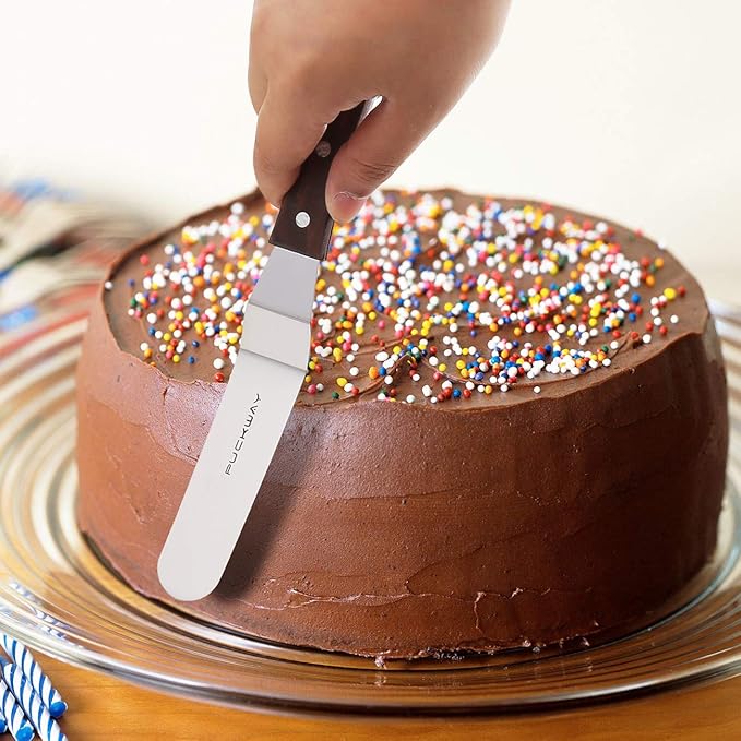 4 PCS Cake Decorating Icing Spatula set with 4, 6, 8 & 10 Inch Stainless Steel Blade, Wood Handle Frosting Spatulas and Cake Stripping Tool