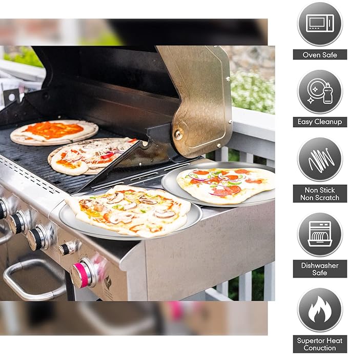 Thenshop 8 Pieces 10 Inch Pizza Pans Bulk Stainless Steel Sets Round Bakeware Pizza Trays for Oven Kitchen Baking Home Restaurant Picnics Holiday Activities Safe Sturdy Reusable Easy Clean(Silver)