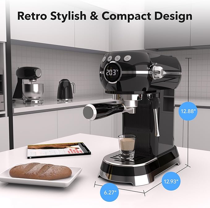 HBN 20Bar Compact Espresso Machine with Milk Frother, 27oz Removable Water Tank for Small Spaces, Fast Heat-Up Home Coffee Maker for Latte, Cappuccino, Americano