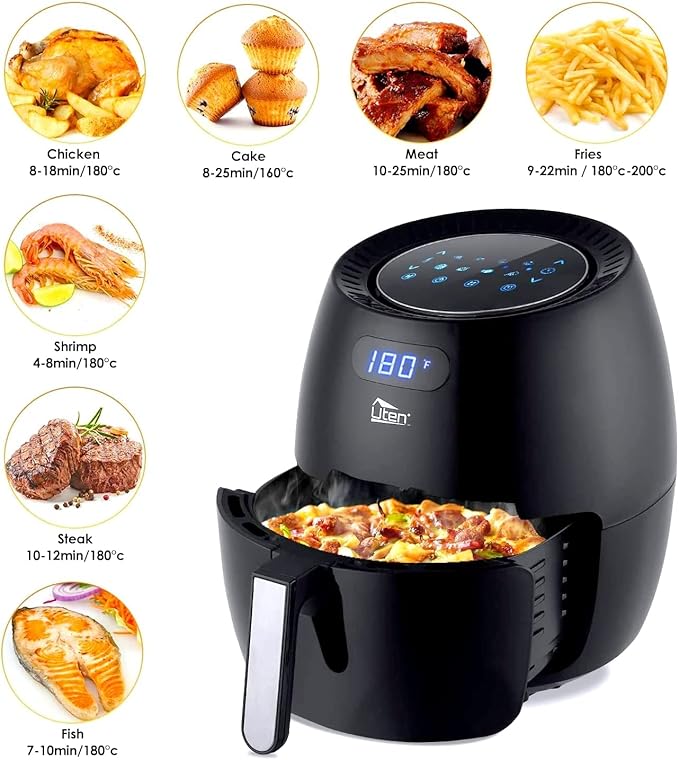 Air Fryer 6.9QT/6.5L, Uten 1700W High-power 8 in 1 Deep Frying Mode, Rapid Heating up, Non-Stick Oven, Oilless Cooking, Fast Heat up/Time Control, LED Digital Touchscreen, Black
