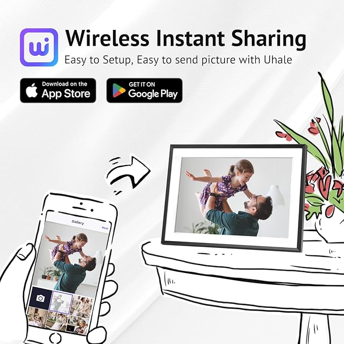 15.6'' Digital Picture Frame with 1920x1080 IPS Touch Screen, Smart Digital Photo Frame with 32GB Storage, Easy Setup to Share Photos/Videos via Free App