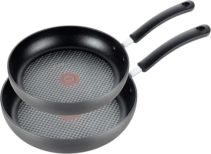 T-fal Ultimate Hard Anodized Nonstick Fry Pan Set 2 Piece, 8, 10 Inch, Oven Broiler Safe 400F, Kitchen, Cookware, Pots and Pans Set Non Stick, Frying Pans, Dishwasher Safe, Black