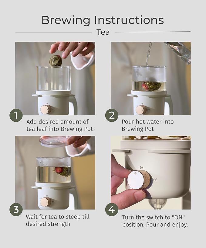 Glass Tea Pot with Infusers for Loose Tea and Drip Coffee Pour Over, Semi Automatic Tea Set with Magnetic Clear Teapot, White