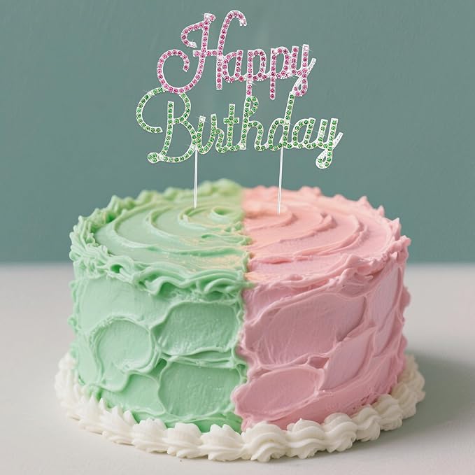 Jaciya Pink and Green Happy Birthday Cake Topper - Witch Themed Cake Decorations Green and Pink Party Supplies