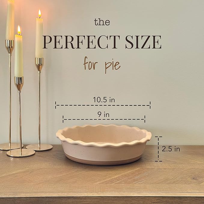 Mora Modern Farmhouse Style Ceramic Pie Pan - Deep and Fluted Dish - 9 Inch - Baking Pies: Apple, Quiche, Pot Pies, Tart