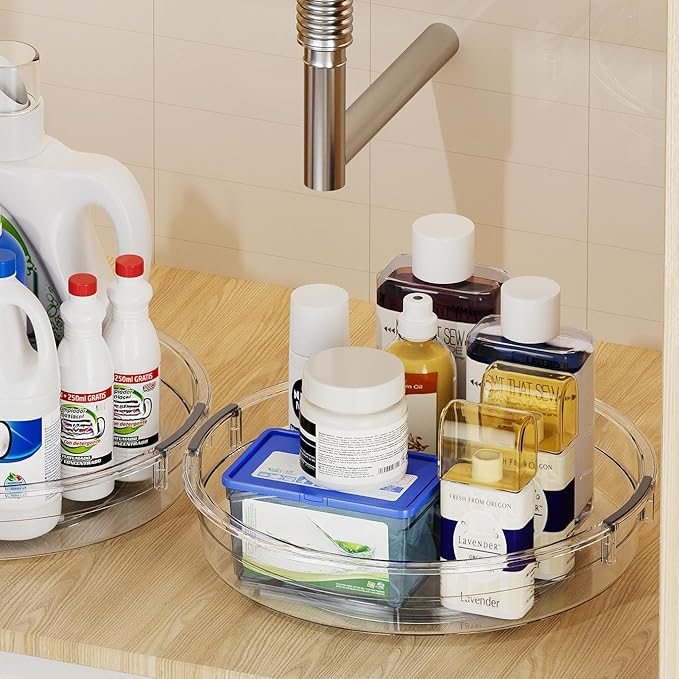 LAMU 3 Pack Lazy Susan Organizer Turntable for Cabinet, Rotating Condiment Organizer for Kitchen Pantry Organizers and Storage, Table Top, Fridge, Countertop, Spice Organization, 9.25'' 10.6'' 12''