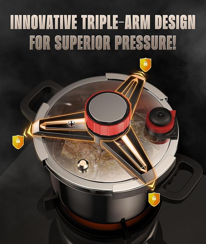 18/8 Stainless Steel Pressure Cooker 7 QT, [Save 70% Cooking Time] Olla De Presion with Food-Grade Body [One Hand Operation] Rotating Lock/Unlocking Lid System, Steam Rack Included