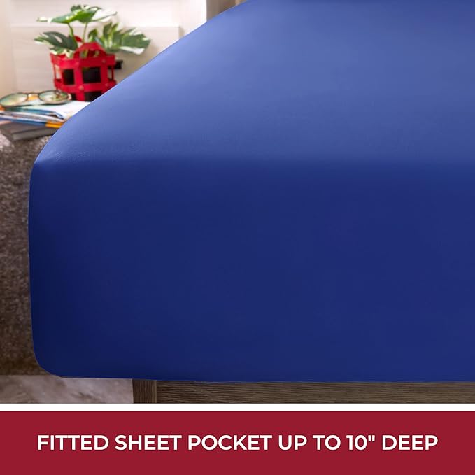 Mellanni RV Short Queen Sheets - 4 PC Iconic Collection Bedding - Hotel Luxury, Extra Soft, Cooling Bed Sheets - Deep Pocket up to 10 inch (RV/Short Queen, Royal Blue)