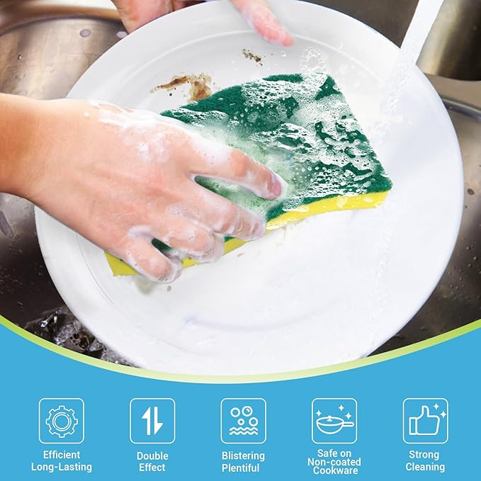 AIDEA XL Scrub Sponges Heavy Duty 12Count, Sponges for Dishes, Extra Large Sponge for Cleaning Kitchen and Household, Heavy Duty Sponge Safe for Non-Coated Cookware, Cleaning Power for Bathroom, House