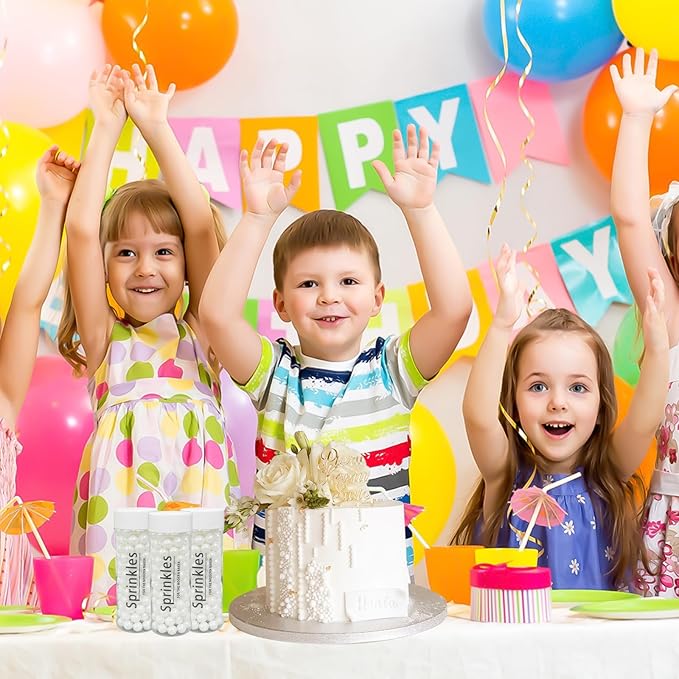 Edible Pearl Sugar Sprinkles White Candy Pearls Baking Decorations 10mm 130g/4.58 Oz White Sprinkles Sugar Pearl for Cake Decorating Edible Ball Sprinkle Ice Cream Toppings Wedding Chirstmas Supplies