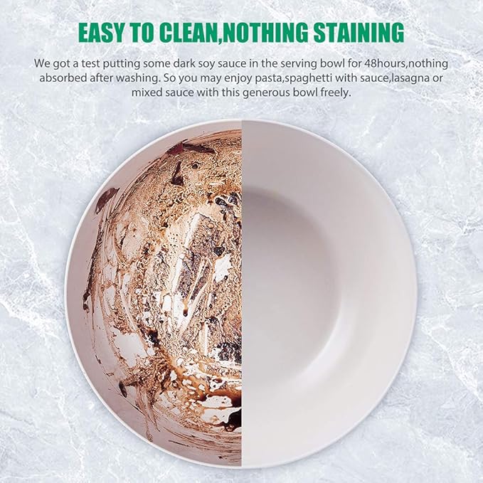 10” Bamboo Fiber Large Salad Serving Bowl Set with Wooden Lid & Servers, 3.5Qt Big Bowl with Utensils for Mixing Salad,Fruit,Pasta,Lightweight & Dishwasher Safe, Ideal Gift for Home - Matte White