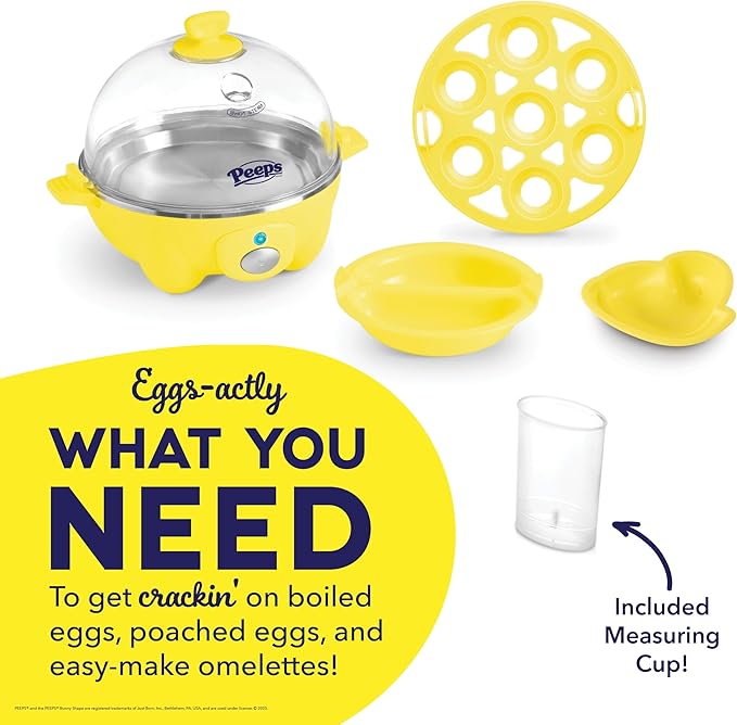 PEEPS x Dash Chick Rapid Egg Cooker: 7 Egg Capacity Electric Egg Cooker for Hard Boiled Eggs, Poached Eggs, Scrambled Eggs, or Omelets with Auto Shut off Feature - Yellow