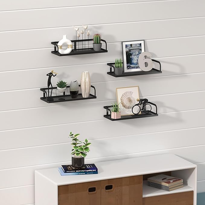 PUSDON Hanging Storage Baskets Organizer Wall Mount, Metal Wire Storage Bin Rack for Kitchen Bathroom Shower Spice Shelf Home Decor Essentials Black-2 Packs (Hollowout)