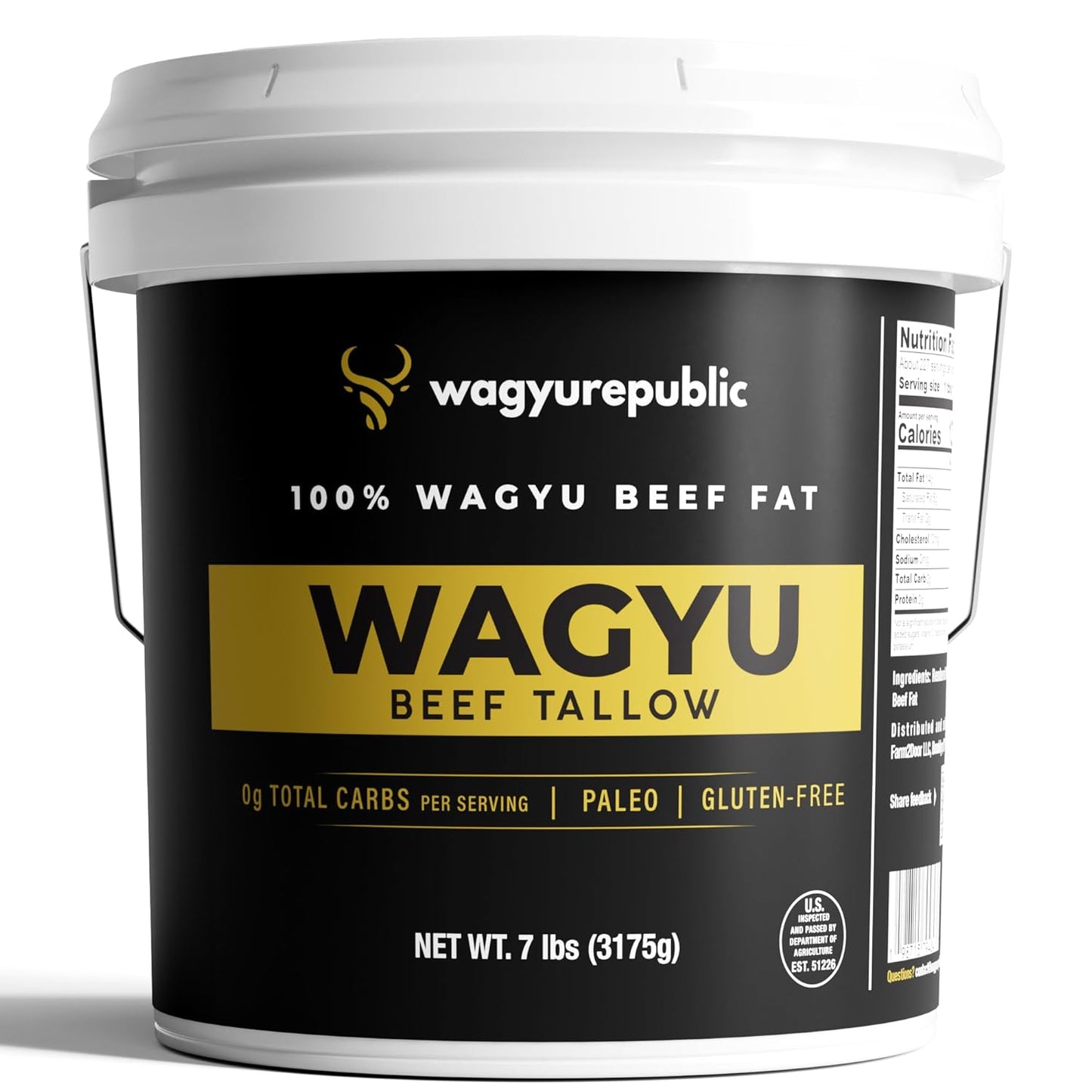 Wagyu Republic Beef Tallow ⎸ Grass Fed Wagyu Beef Tallow, Great for Cooking Steak or as Tallow Balm ⎸ Keto, Gluten Free Protein Snacks for Adults, Perfect for Whole 30 or Carnivore Diet ⎸7lbs