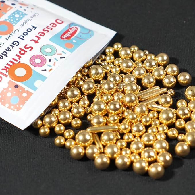 Gold Pearl Rods Sprinkles for Cake Decorating, Edible Sugar Pearls Rods Candy, 150g/5.29oz, Mix Size Cake Topper Donuts Cupcake Cookie Dessert Decorations, Holiday, Wedding Party, Easter Supplies