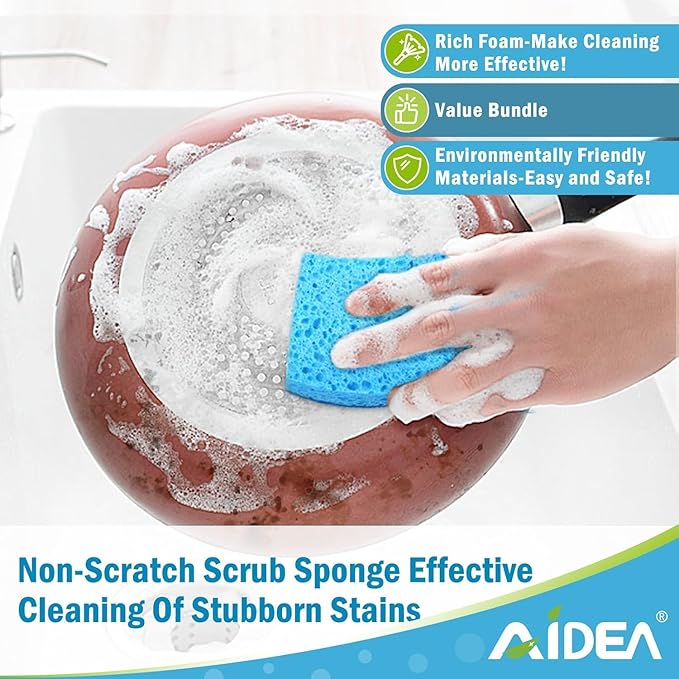 AIDEA Sponges Kitchen, Non-Scratch Scrub Sponge, 24Count, Sponges for Non-Stick Cookware, Kitchen Sponge for Dishes, Cleans Fast Without Scratching, Cleaning Power for Kitchen, Bathroom, Household