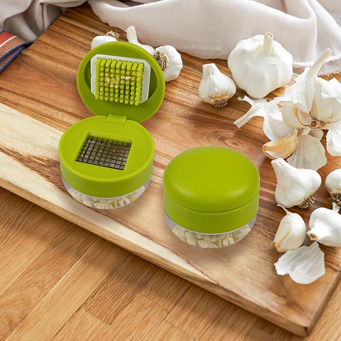 2 Pcs Garlic Press Stainless Steel, Garlic Mincer Crusher with Peeler and Cleaning Brush, Garlic Chopper Mini Kitchen Tool