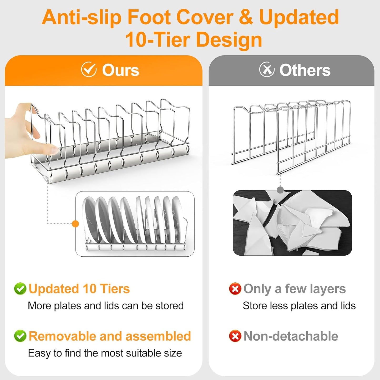 FLSEPAMB 2 Pack 10-Tier Pan Organizer Adjustable Lid Organizer Kitchen Organizers and Pan Organizer and Storage Pot Heavy Duty Pot Lid Organizer for Kitchen Under Sink Storage Drawer