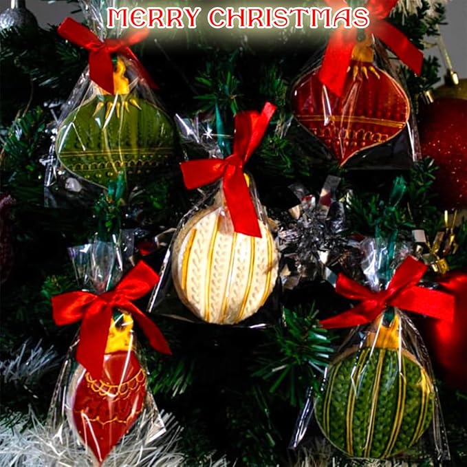 Christmas Ornament Cookie Cutters 4Pcs, Large Christmas Tree Car Light Ornament Shapes Cookie Cutters, Metal Dough Fondant Biscuit Molds for Baking Decorating Home Kitchen