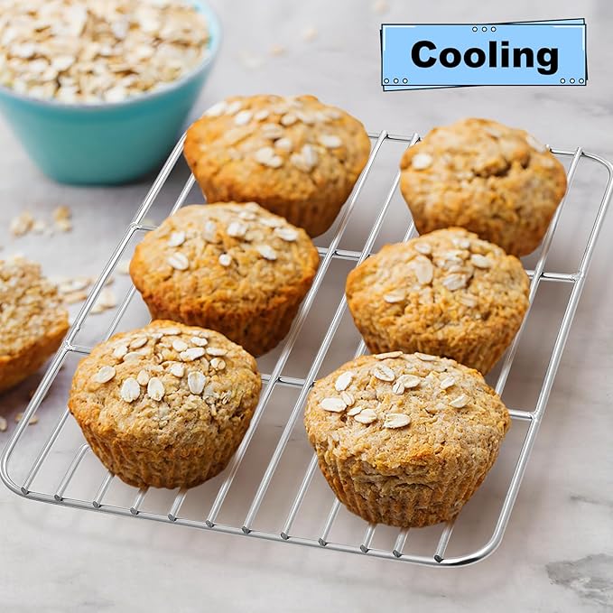 P&P CHEF Cooling Baking Rack Pack of 2, Stainless Steel Cooling Racks for Cooking Baking Roasting Grilling Drying, Dense Wires & Smooth Edge, Easy to clean, Silver, 9.7" x 7.3"